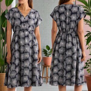 Nordstrom Rack Button Front Shirt Dress Navy Floral Linen Blend‎ Summer L